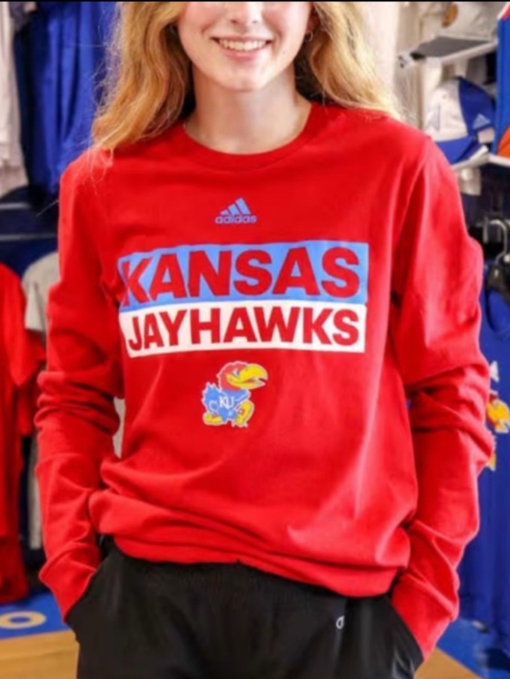 NWT Adidas Kansas Jayhawks Red V-Neck Tee